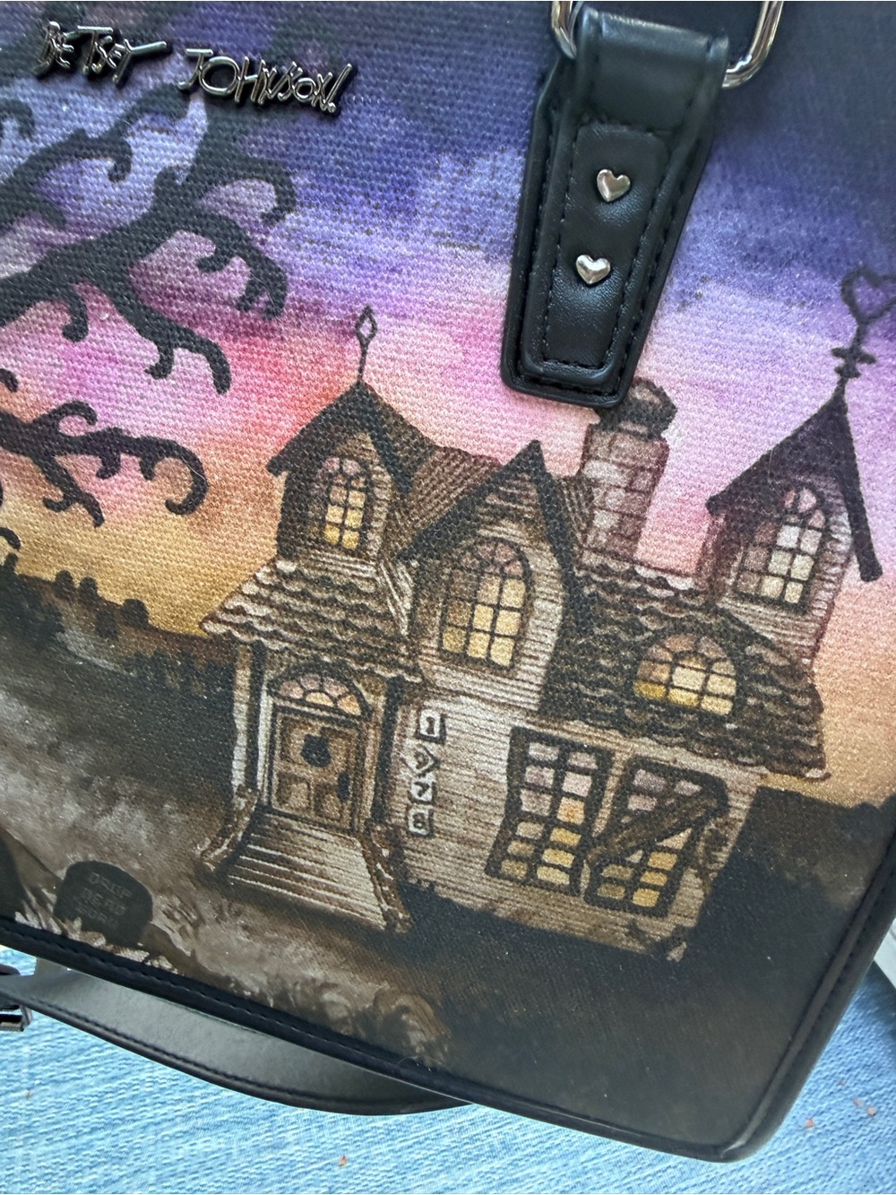 Betsey Johnson Viral Haunted House Halloween Satchel Bag Black Cat NWT - Picture 5 of 5